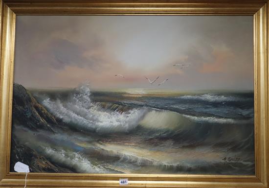 H. Gailey, oil on canvas, Coastal landscape, 60 x 90cm